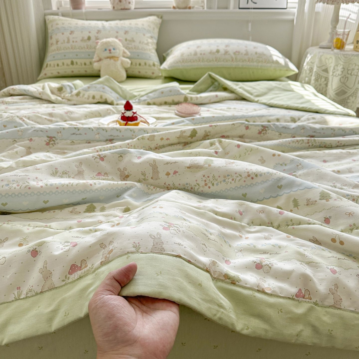 91家纺网 家纺一手货源 找家纺 棉森家纺 2026春夏新款全棉纯棉棉花夏被夏凉被空调被-风格三 森林小兔