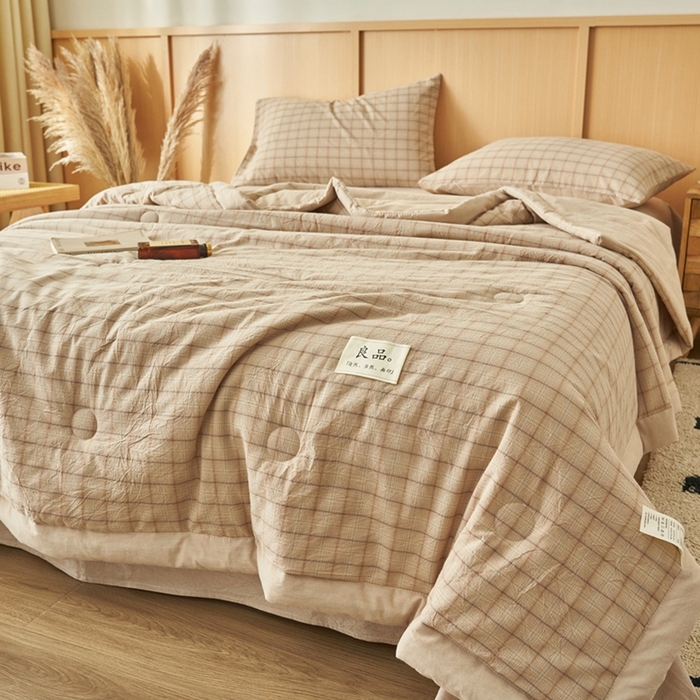 91家纺网 家纺一手货源 找家纺 简如 2026新款全棉纯棉色织水洗棉棉花空调被夏凉被 低调-咖