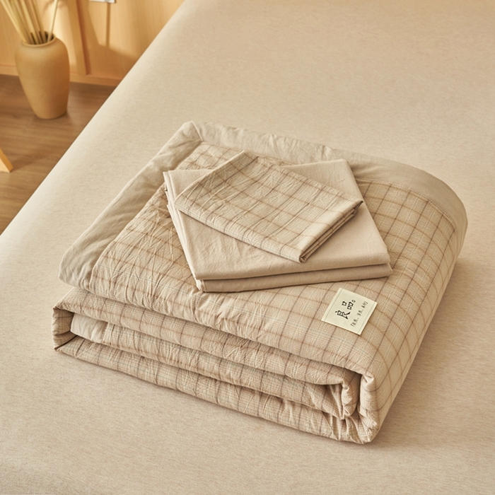 91家纺网 家纺一手货源 找家纺 简如 2026新款全棉纯棉色织水洗棉棉花空调被夏凉被 低调-咖