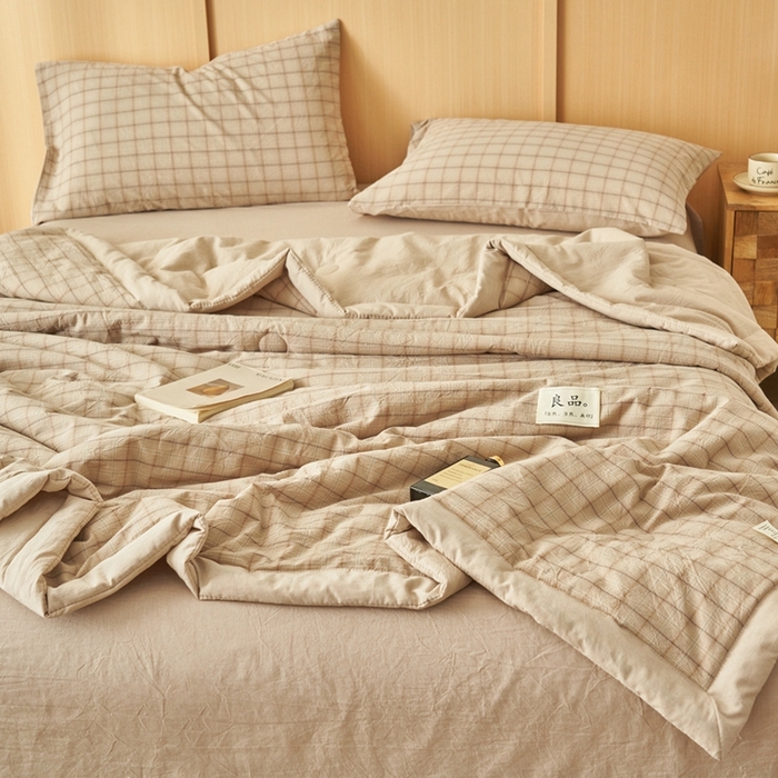 91家纺网 家纺一手货源 找家纺 简如 2026新款全棉纯棉色织水洗棉棉花空调被夏凉被 低调-咖