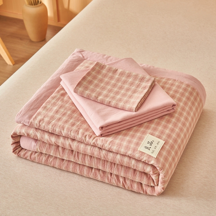 91家纺网 家纺一手货源 找家纺 简如 2026新款全棉纯棉色织水洗棉棉花空调被夏凉被 浣花-粉