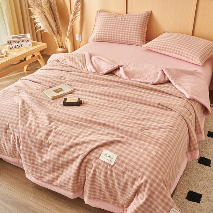 91家纺网 家纺一手货源 找家纺 简如 2026新款全棉纯棉色织水洗棉棉花空调被夏凉被 浣花-粉