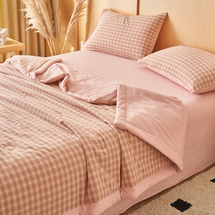 91家纺网 家纺一手货源 找家纺 简如 2026新款全棉纯棉色织水洗棉棉花空调被夏凉被 浣花-粉