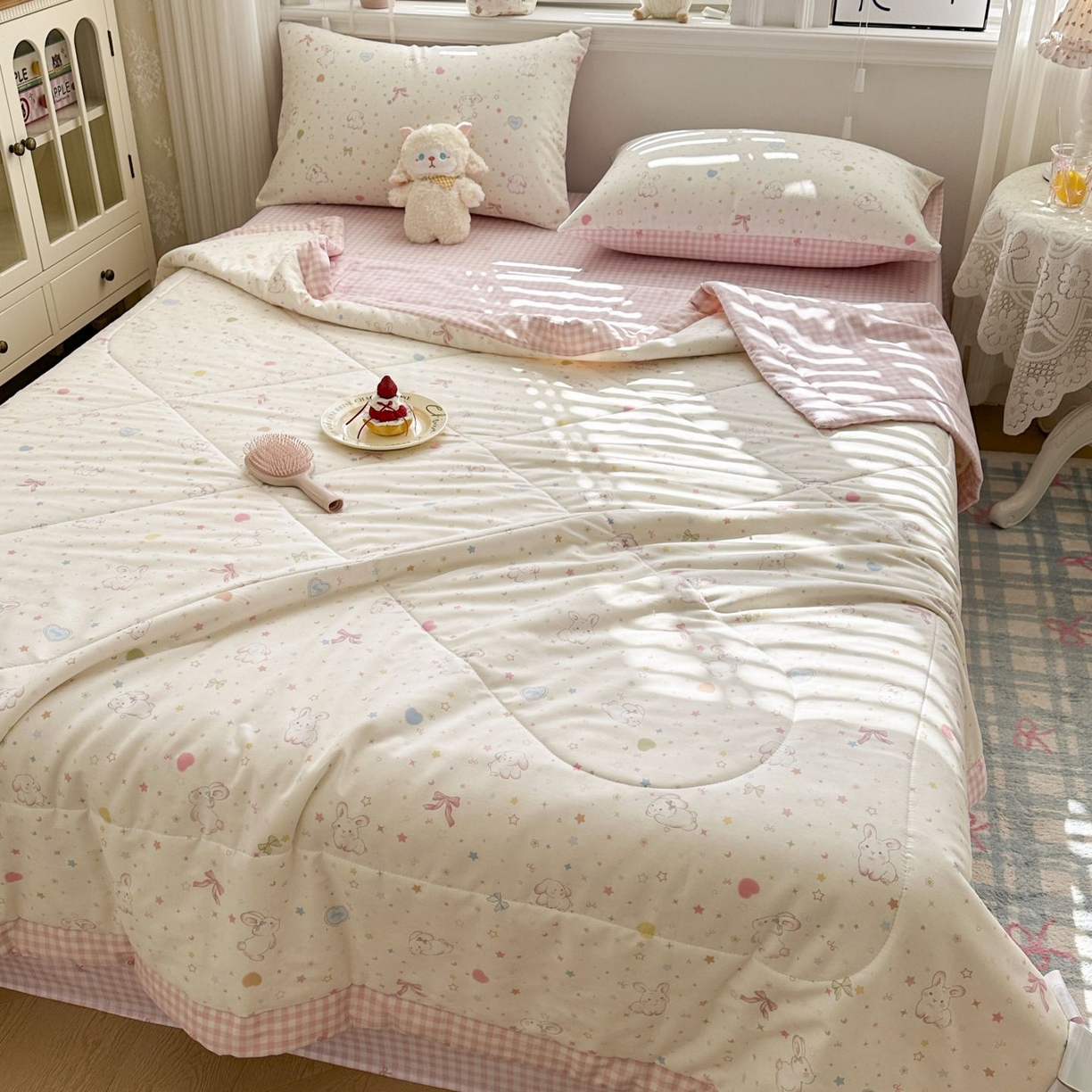 91家纺网 家纺一手货源 找家纺 棉森家纺 2026春夏新款全棉纯棉棉花夏被夏凉被空调被-风格三 兔兔甜心