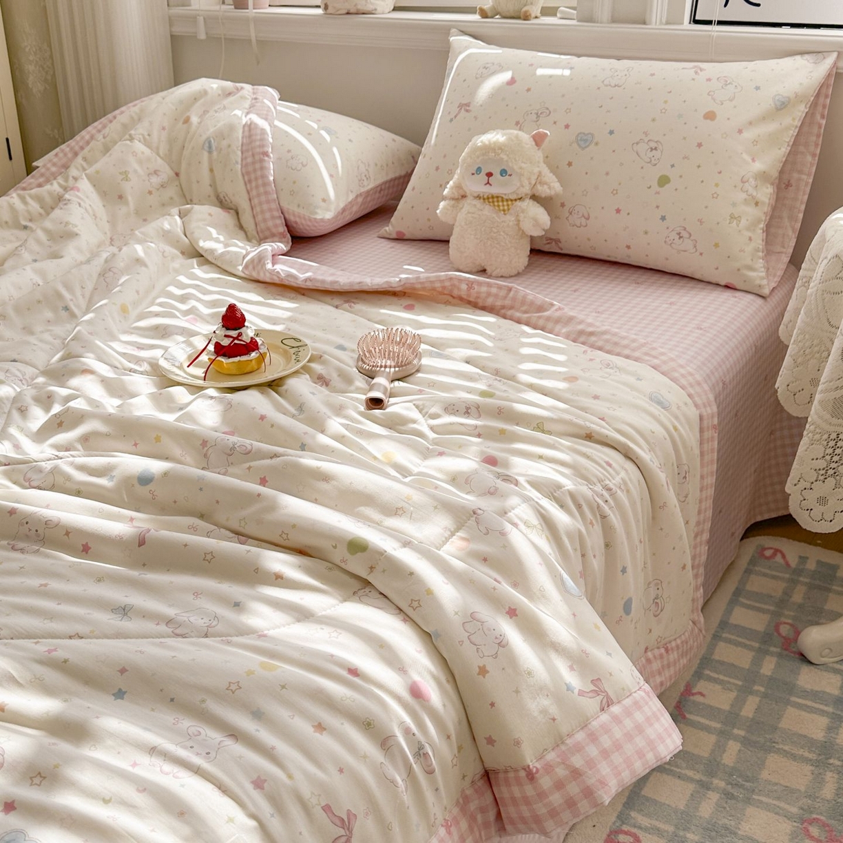 91家纺网 家纺一手货源 找家纺 棉森家纺 2026春夏新款全棉纯棉棉花夏被夏凉被空调被-风格三 兔兔甜心