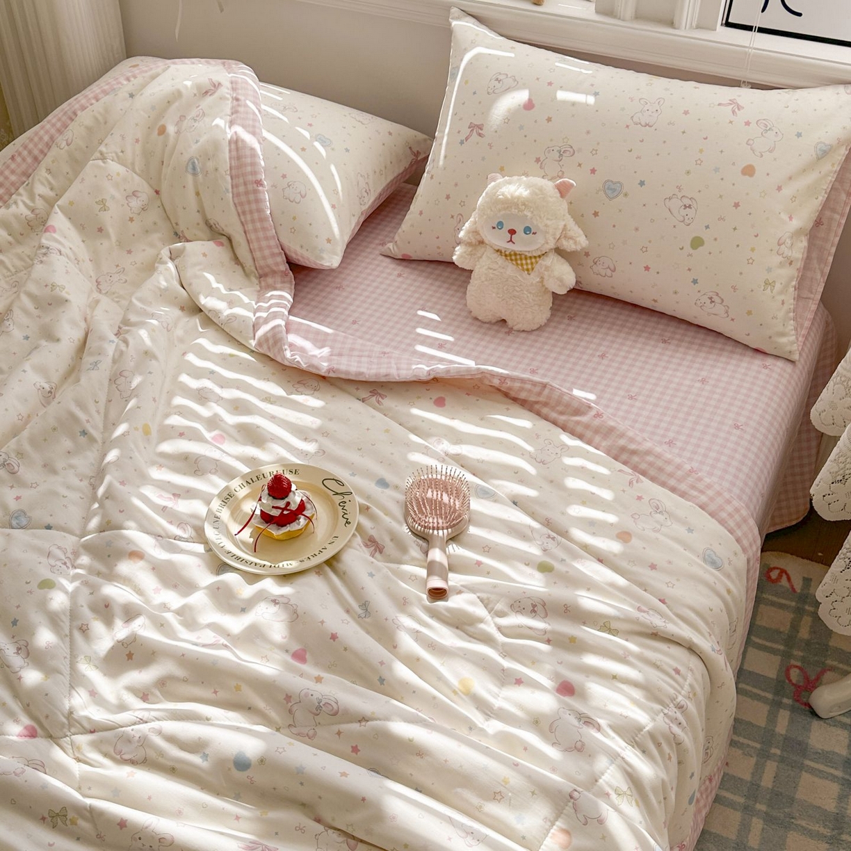 91家纺网 家纺一手货源 找家纺 棉森家纺 2026春夏新款全棉纯棉棉花夏被夏凉被空调被-风格三 兔兔甜心