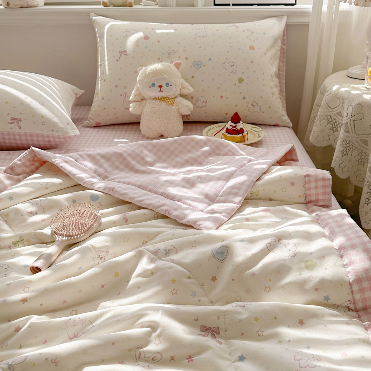 91家纺网 家纺一手货源 找家纺 棉森家纺 2026春夏新款全棉纯棉棉花夏被夏凉被空调被-风格三 兔兔甜心