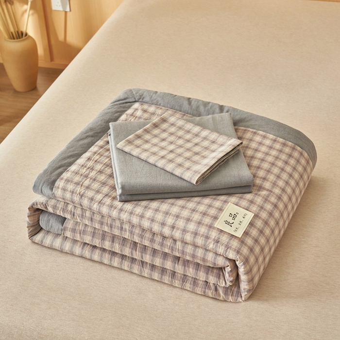 91家纺网 家纺一手货源 找家纺 简如 2026新款全棉纯棉色织水洗棉棉花空调被夏凉被 浣花-灰