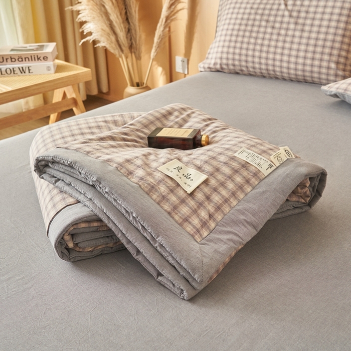 91家纺网 家纺一手货源 找家纺 简如 2026新款全棉纯棉色织水洗棉棉花空调被夏凉被 浣花-灰