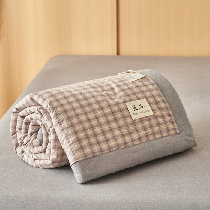 91家纺网 家纺一手货源 找家纺 简如 2026新款全棉纯棉色织水洗棉棉花空调被夏凉被 浣花-灰