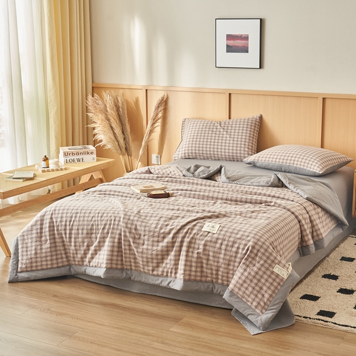 91家纺网 家纺一手货源 找家纺 简如 2026新款全棉纯棉色织水洗棉棉花空调被夏凉被 浣花-灰