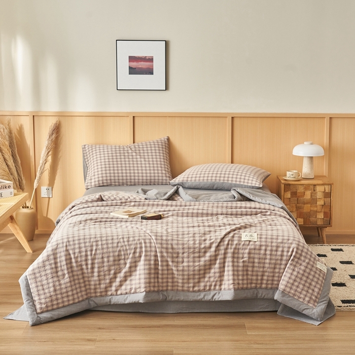 91家纺网 家纺一手货源 找家纺 简如 2026新款全棉纯棉色织水洗棉棉花空调被夏凉被 浣花-灰