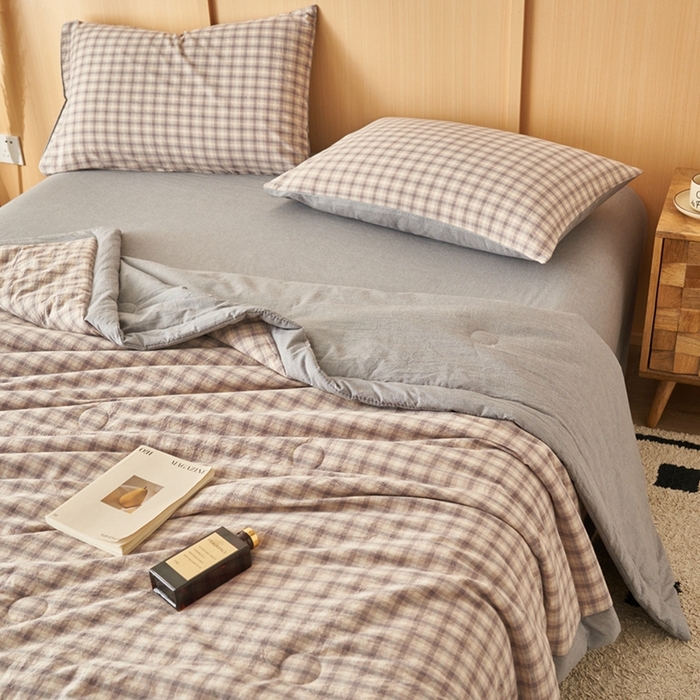 91家纺网 家纺一手货源 找家纺 简如 2026新款全棉纯棉色织水洗棉棉花空调被夏凉被 浣花-灰