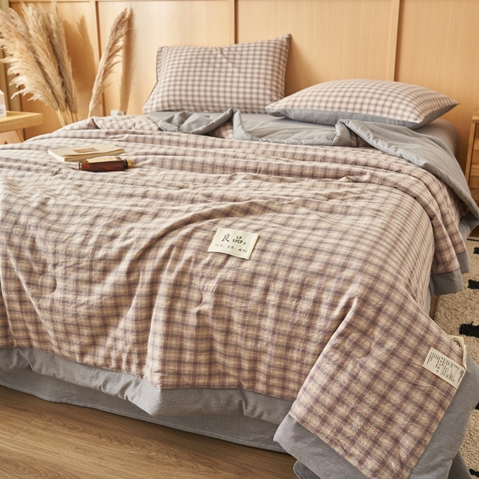 91家纺网 家纺一手货源 找家纺 简如 2026新款全棉纯棉色织水洗棉棉花空调被夏凉被 浣花-灰