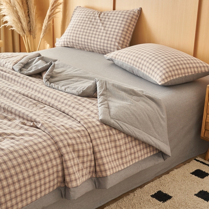 91家纺网 家纺一手货源 找家纺 简如 2026新款全棉纯棉色织水洗棉棉花空调被夏凉被 浣花-灰