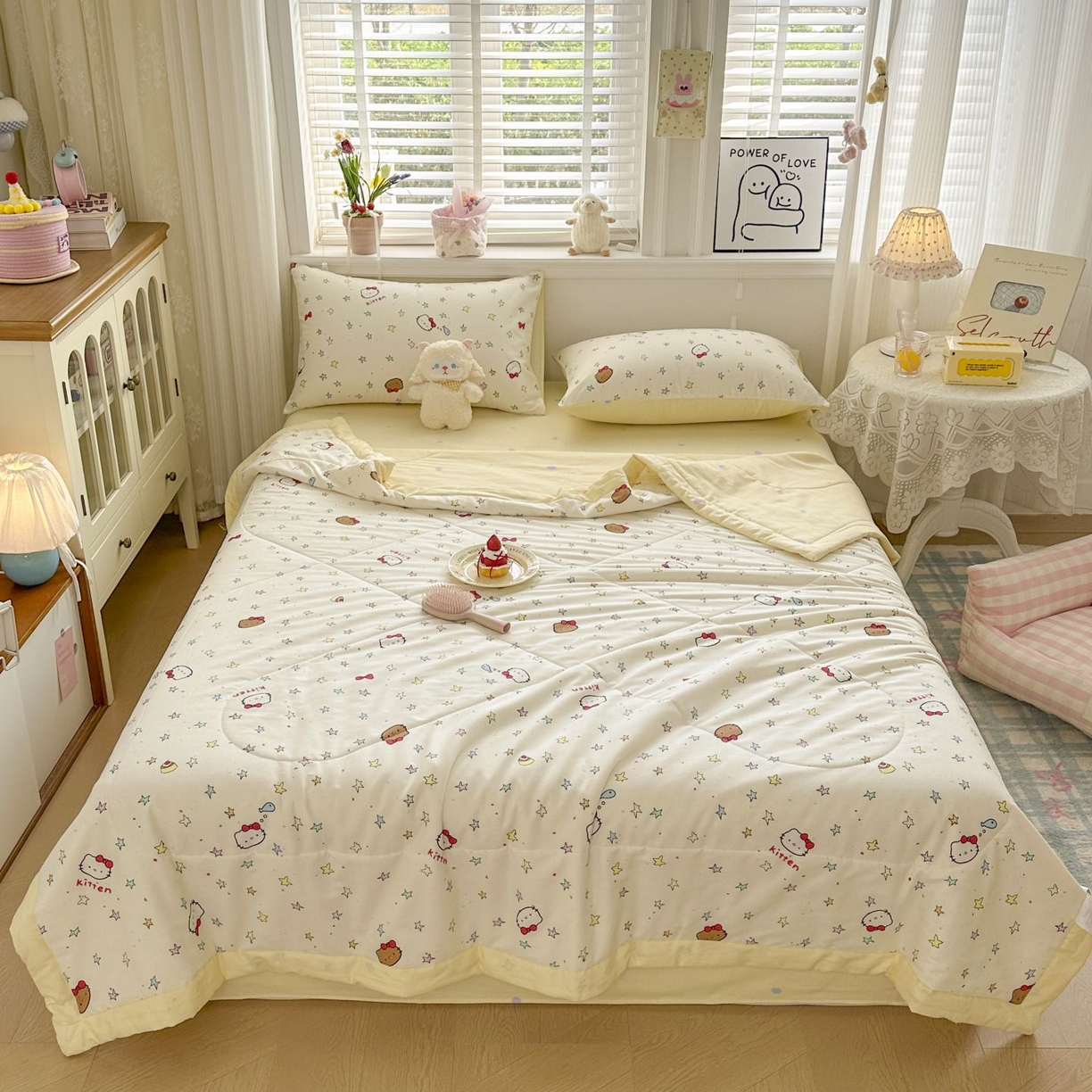 91家纺网 家纺一手货源 找家纺 棉森家纺 2026春夏新款全棉纯棉棉花夏被夏凉被空调被-风格三 星星凯蒂猫