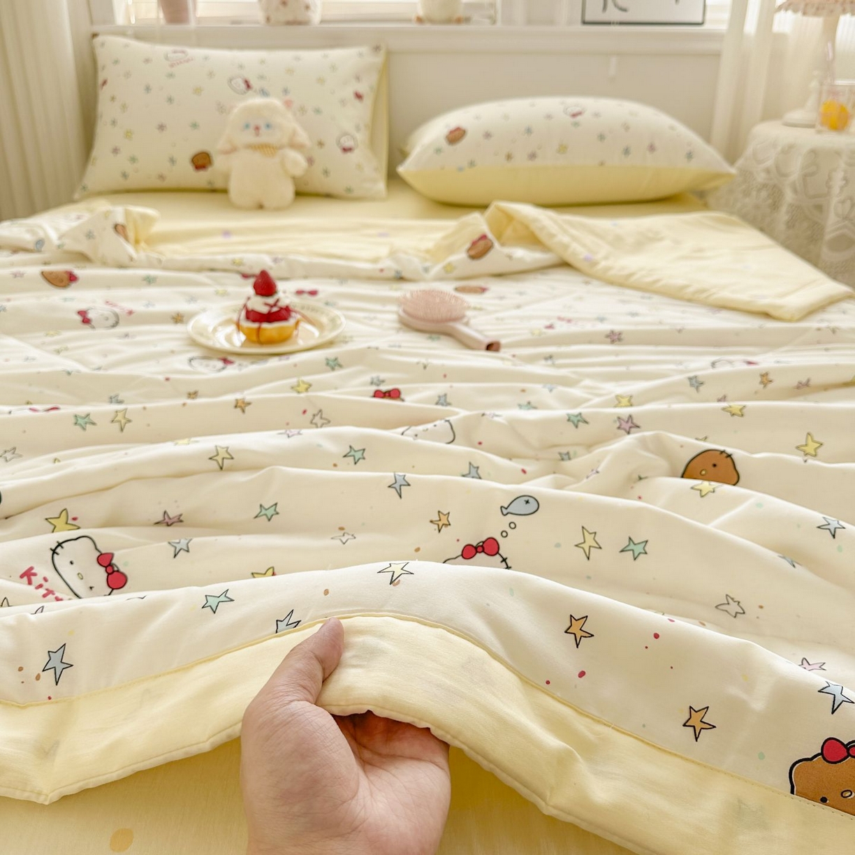 91家纺网 家纺一手货源 找家纺 棉森家纺 2026春夏新款全棉纯棉棉花夏被夏凉被空调被-风格三 星星凯蒂猫