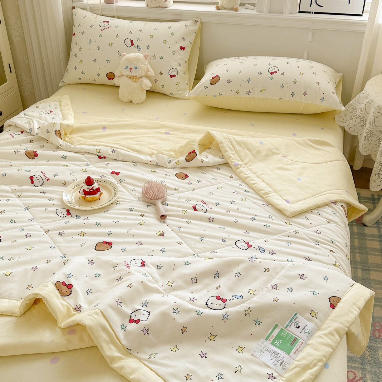 91家纺网 家纺一手货源 找家纺 棉森家纺 2026春夏新款全棉纯棉棉花夏被夏凉被空调被-风格三 星星凯蒂猫