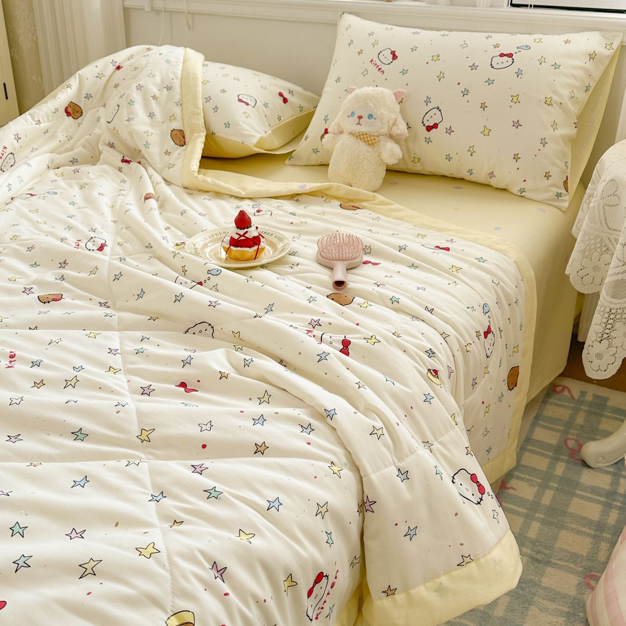 91家纺网 家纺一手货源 找家纺 棉森家纺 2026春夏新款全棉纯棉棉花夏被夏凉被空调被-风格三 星星凯蒂猫