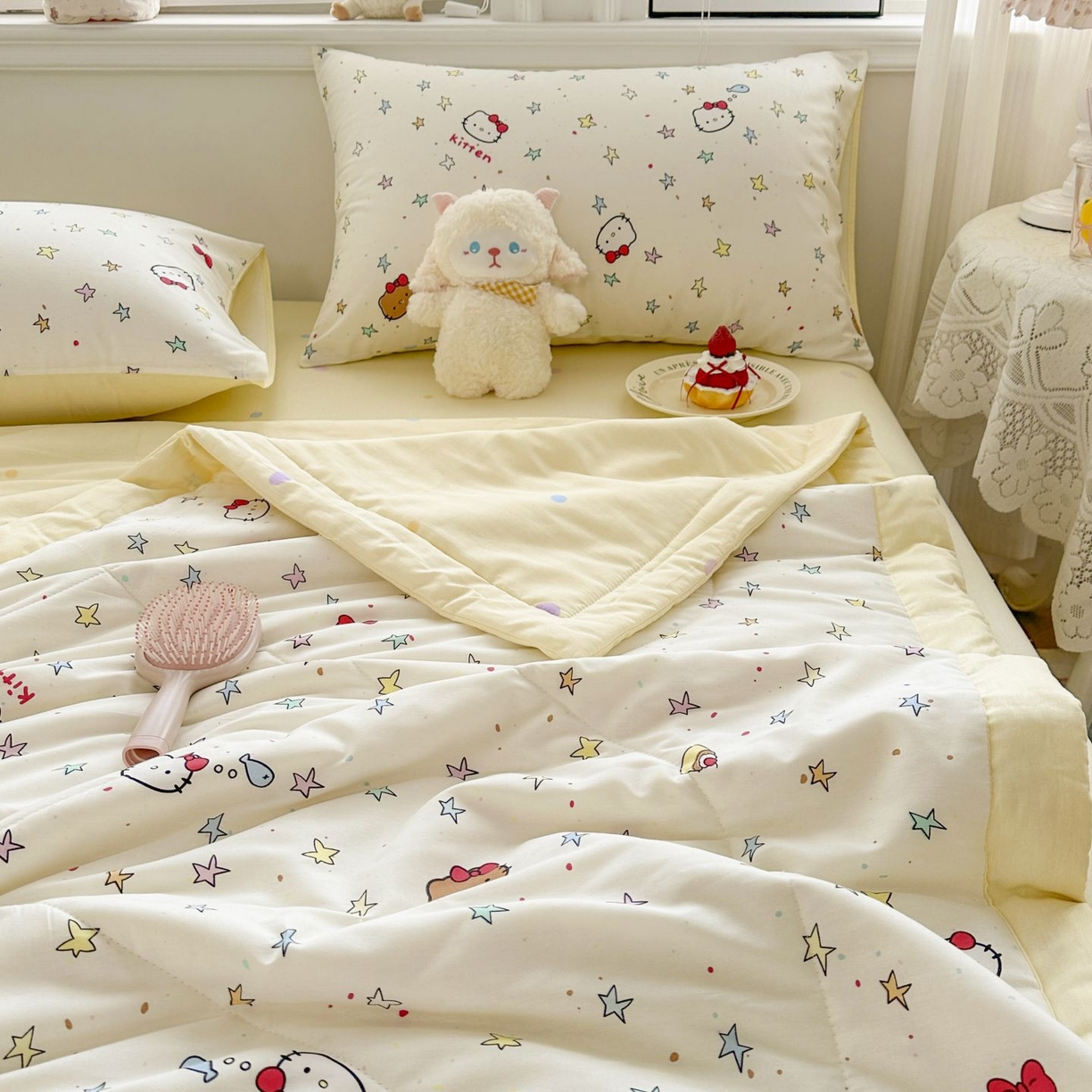 91家纺网 家纺一手货源 找家纺 棉森家纺 2026春夏新款全棉纯棉棉花夏被夏凉被空调被-风格三 星星凯蒂猫