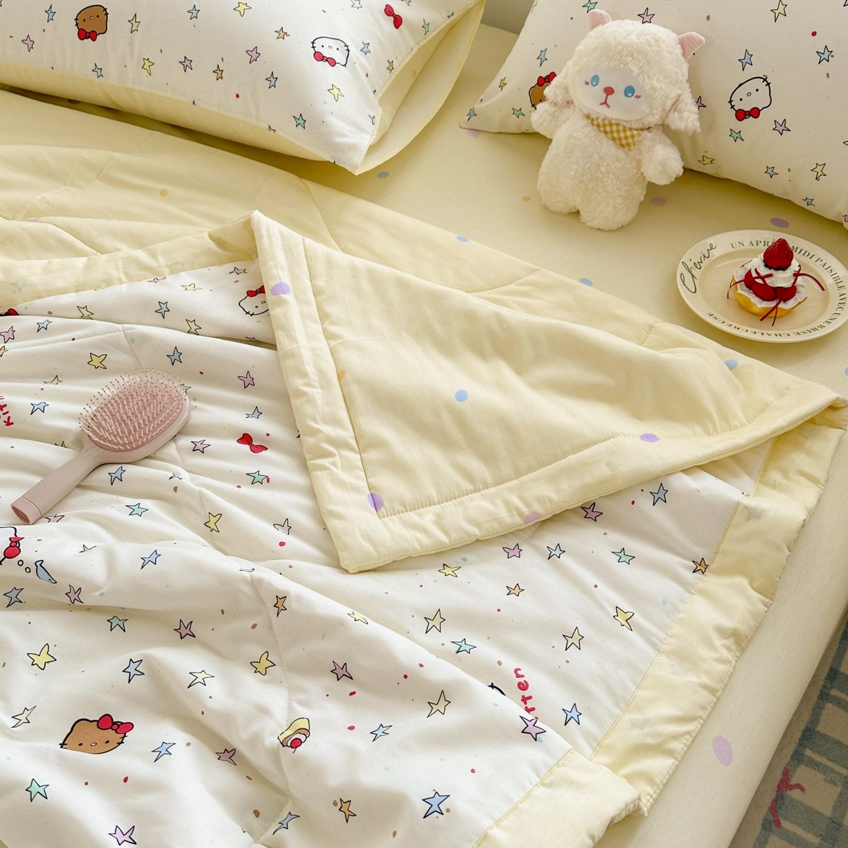 91家纺网 家纺一手货源 找家纺 棉森家纺 2026春夏新款全棉纯棉棉花夏被夏凉被空调被-风格三 星星凯蒂猫