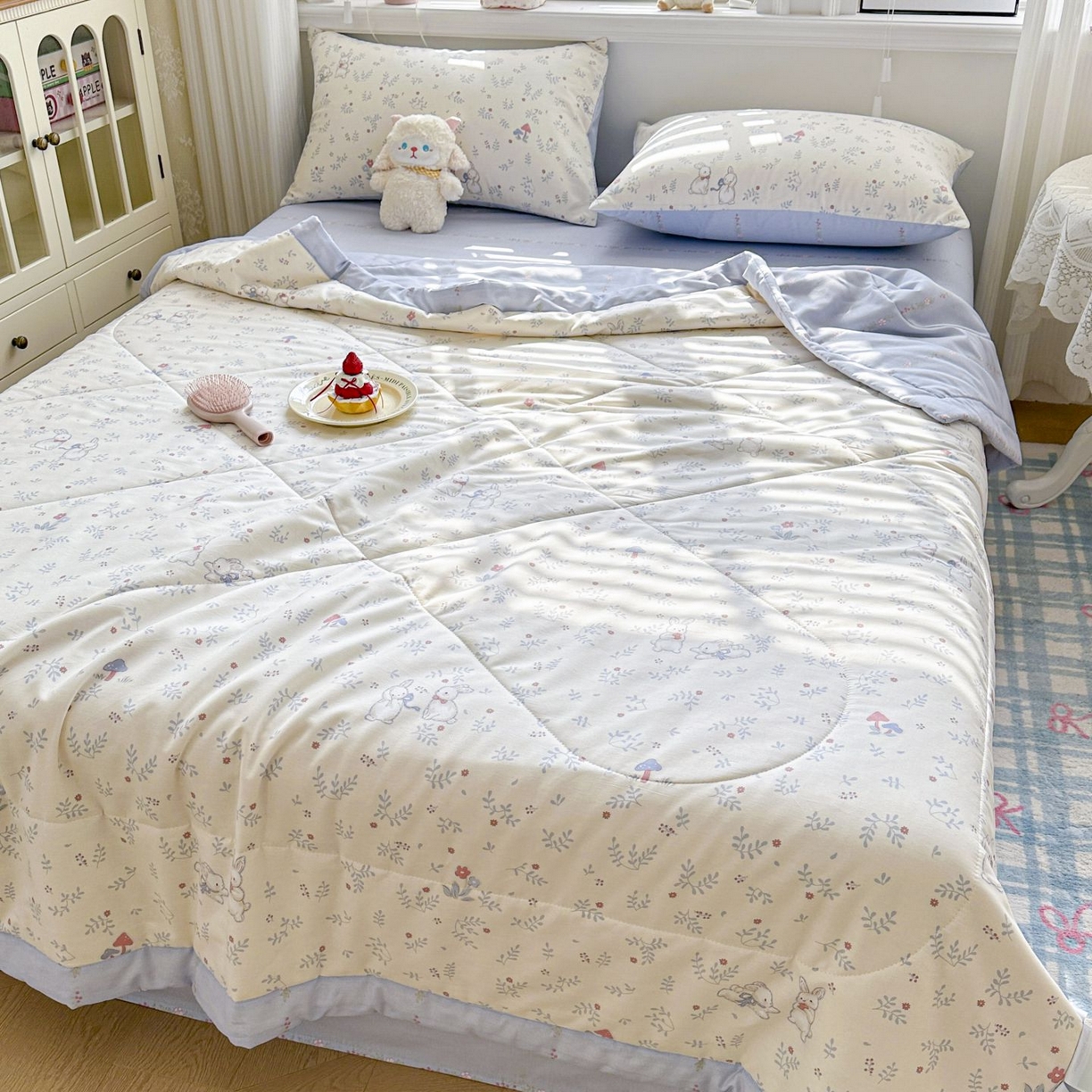 91家纺网 家纺一手货源 找家纺 棉森家纺 2026春夏新款全棉纯棉棉花夏被夏凉被空调被-风格三 寻觅时光-蓝