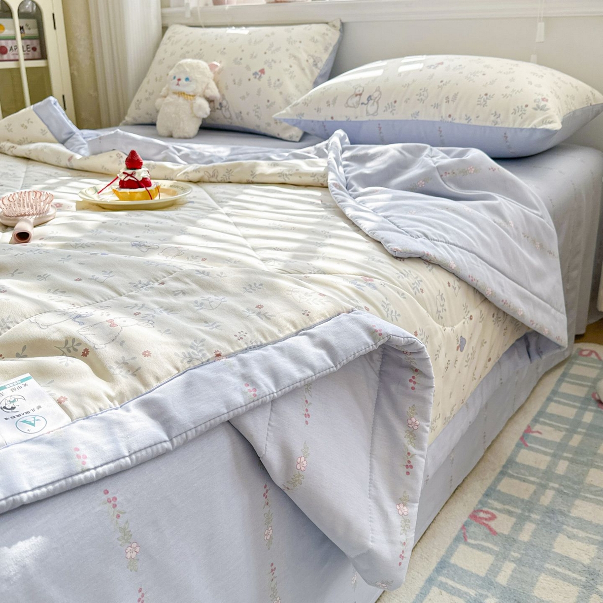 91家纺网 家纺一手货源 找家纺 棉森家纺 2026春夏新款全棉纯棉棉花夏被夏凉被空调被-风格三 寻觅时光-蓝