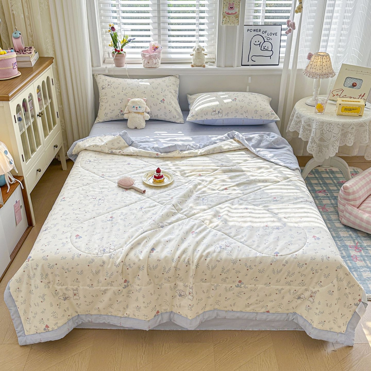 91家纺网 家纺一手货源 找家纺 棉森家纺 2026春夏新款全棉纯棉棉花夏被夏凉被空调被-风格三 寻觅时光-蓝