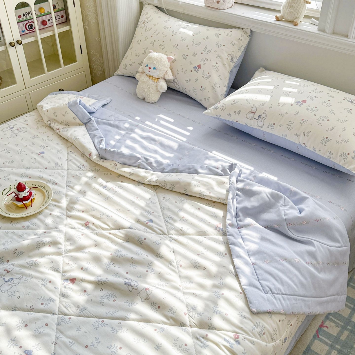 91家纺网 家纺一手货源 找家纺 棉森家纺 2026春夏新款全棉纯棉棉花夏被夏凉被空调被-风格三 寻觅时光-蓝