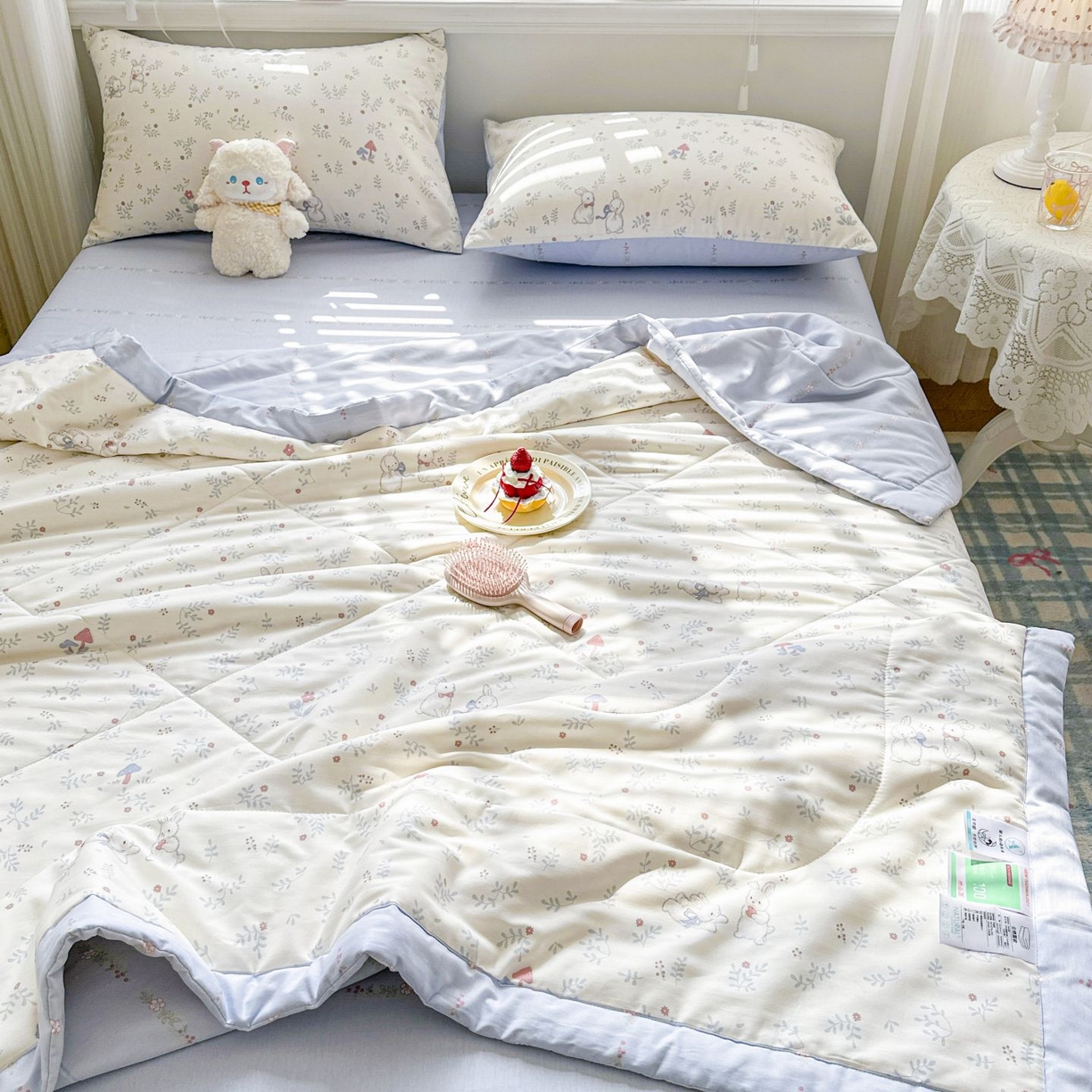 91家纺网 家纺一手货源 找家纺 棉森家纺 2026春夏新款全棉纯棉棉花夏被夏凉被空调被-风格三 寻觅时光-蓝