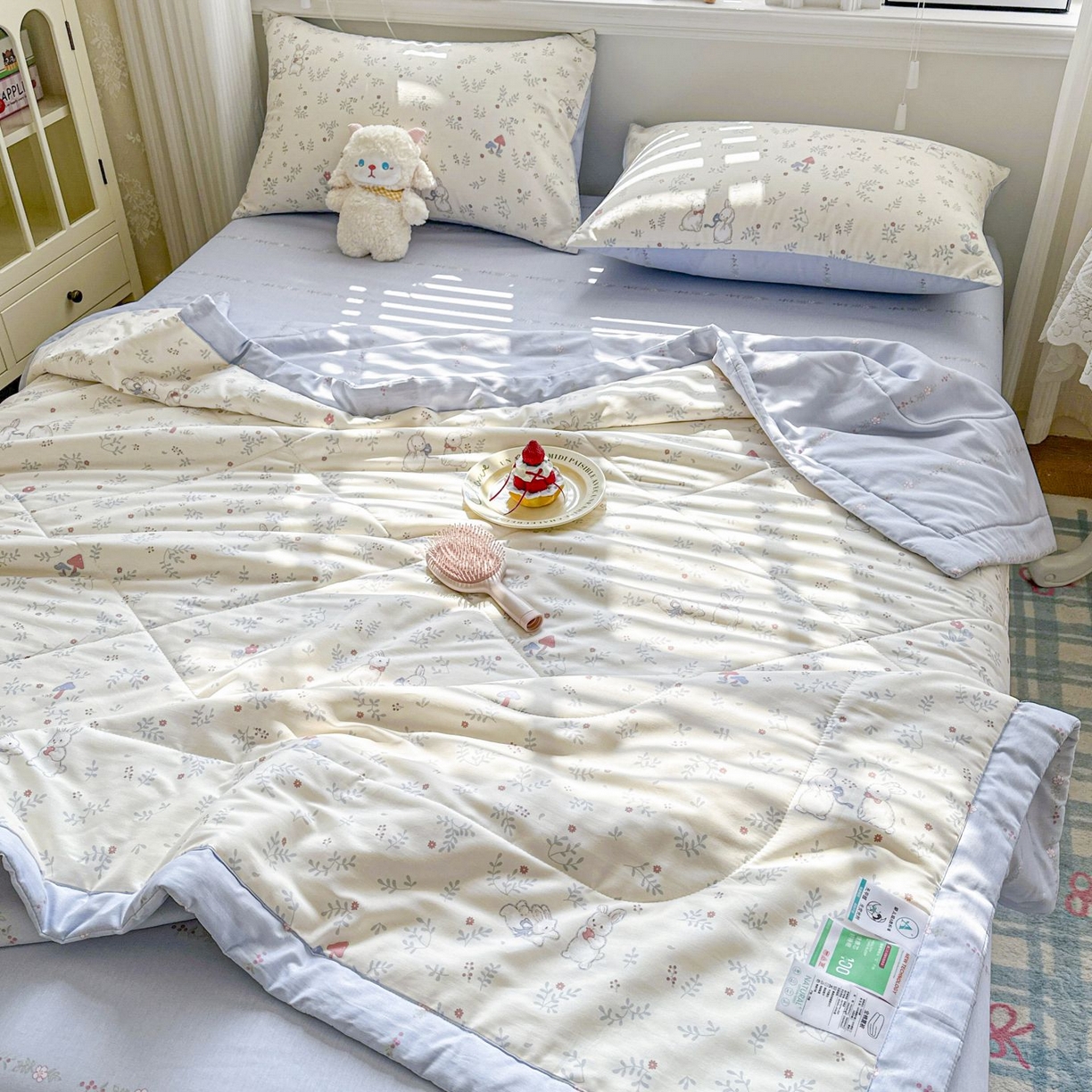 91家纺网 家纺一手货源 找家纺 棉森家纺 2026春夏新款全棉纯棉棉花夏被夏凉被空调被-风格三 寻觅时光-蓝