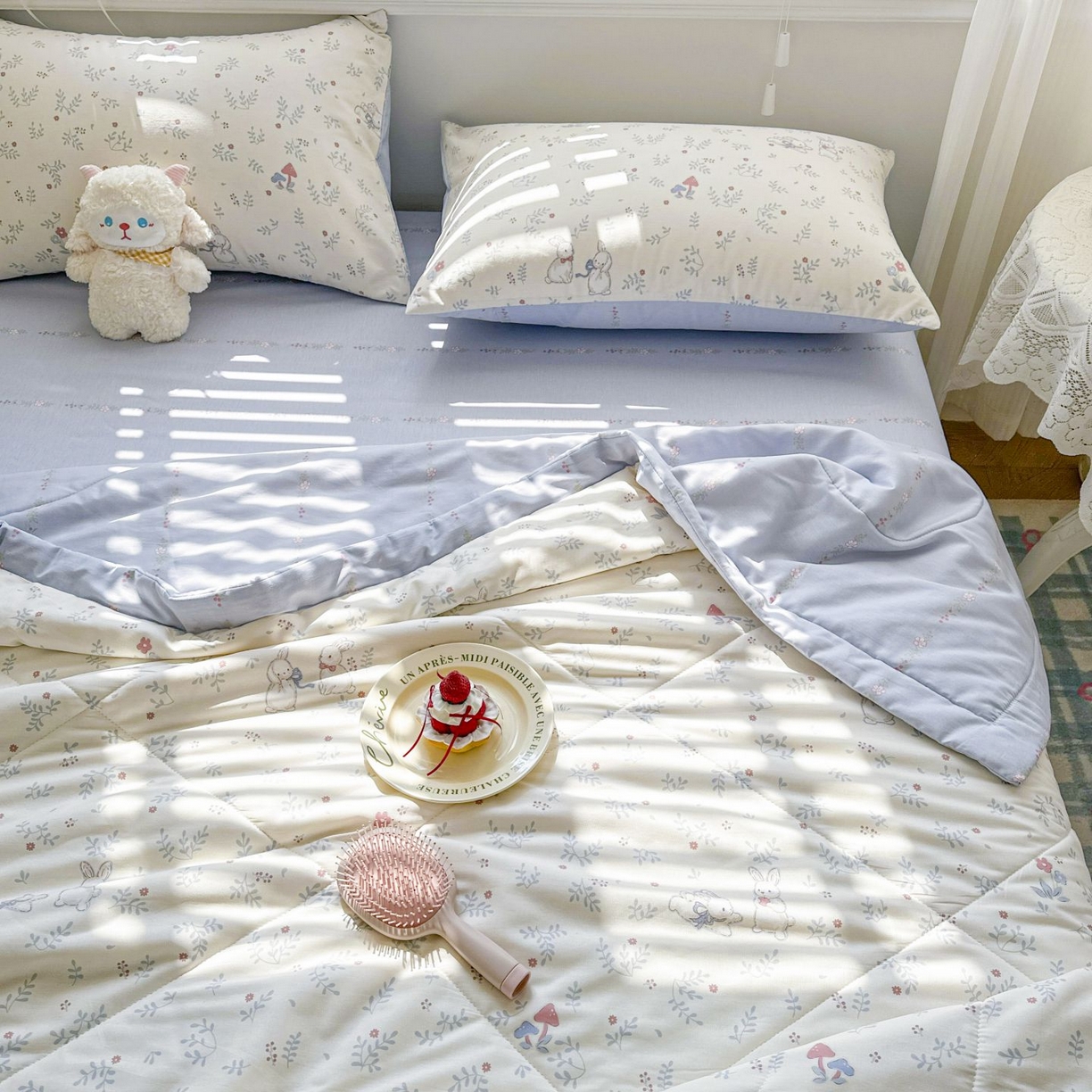 91家纺网 家纺一手货源 找家纺 棉森家纺 2026春夏新款全棉纯棉棉花夏被夏凉被空调被-风格三 寻觅时光-蓝