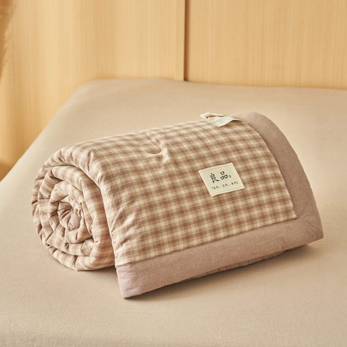 91家纺网 家纺一手货源 找家纺 简如 2026新款全棉纯棉色织水洗棉棉花空调被夏凉被 浣花-咖