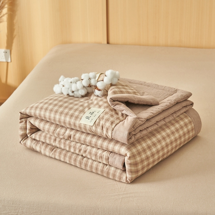 91家纺网 家纺一手货源 找家纺 简如 2026新款全棉纯棉色织水洗棉棉花空调被夏凉被 浣花-咖