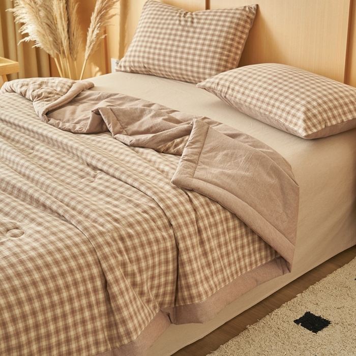 91家纺网 家纺一手货源 找家纺 简如 2026新款全棉纯棉色织水洗棉棉花空调被夏凉被 浣花-咖