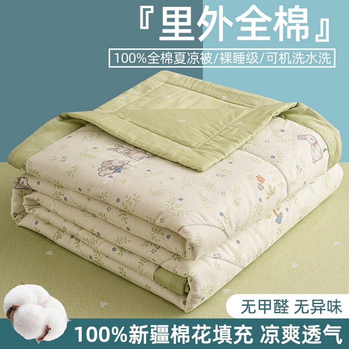棉森家纺 2026春夏新款全棉纯棉棉花夏被夏凉被空调被-风格三 寻觅时光-绿