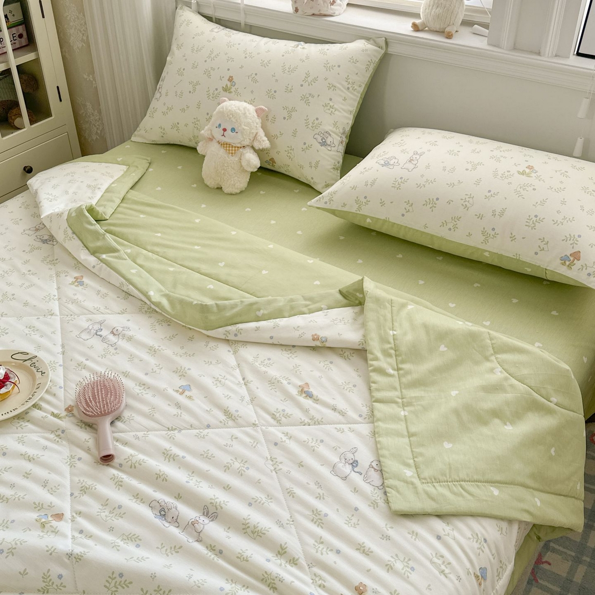 91家纺网 家纺一手货源 找家纺 棉森家纺 2026春夏新款全棉纯棉棉花夏被夏凉被空调被-风格三 寻觅时光-绿