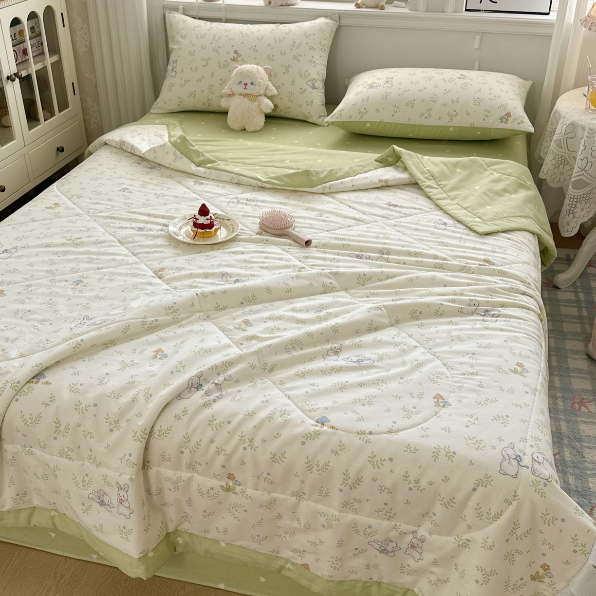 91家纺网 家纺一手货源 找家纺 棉森家纺 2026春夏新款全棉纯棉棉花夏被夏凉被空调被-风格三 寻觅时光-绿