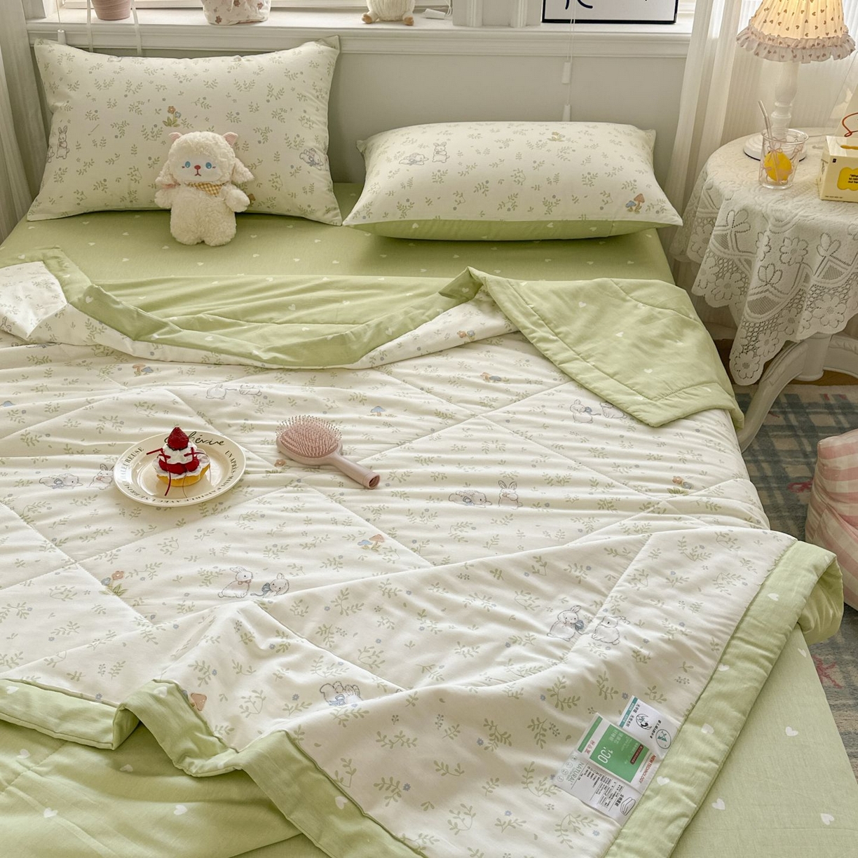 91家纺网 家纺一手货源 找家纺 棉森家纺 2026春夏新款全棉纯棉棉花夏被夏凉被空调被-风格三 寻觅时光-绿