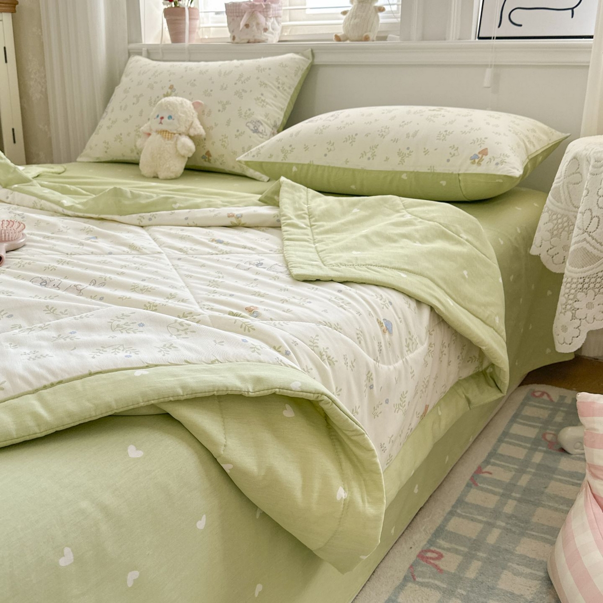 91家纺网 家纺一手货源 找家纺 棉森家纺 2026春夏新款全棉纯棉棉花夏被夏凉被空调被-风格三 寻觅时光-绿