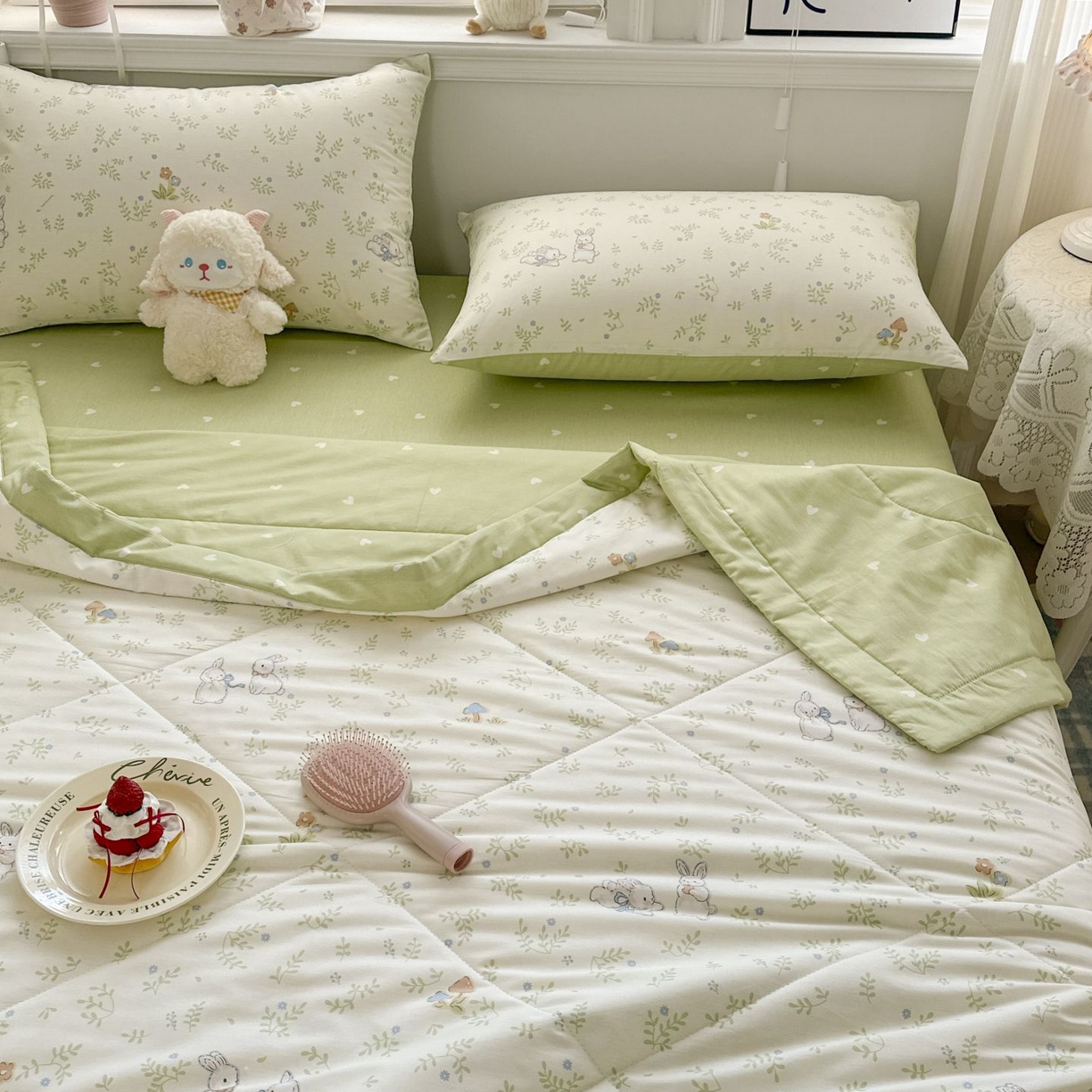 91家纺网 家纺一手货源 找家纺 棉森家纺 2026春夏新款全棉纯棉棉花夏被夏凉被空调被-风格三 寻觅时光-绿