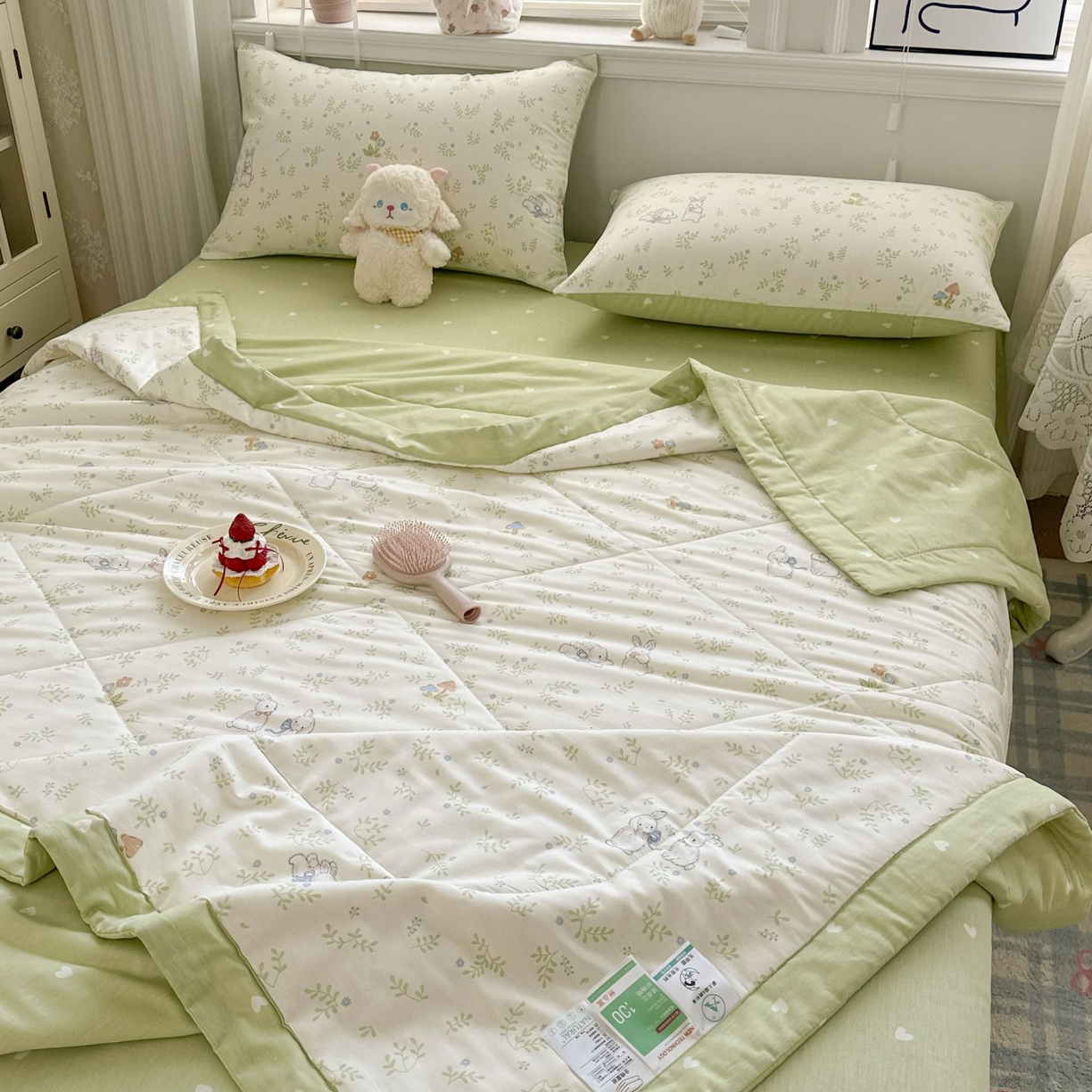 91家纺网 家纺一手货源 找家纺 棉森家纺 2026春夏新款全棉纯棉棉花夏被夏凉被空调被-风格三 寻觅时光-绿