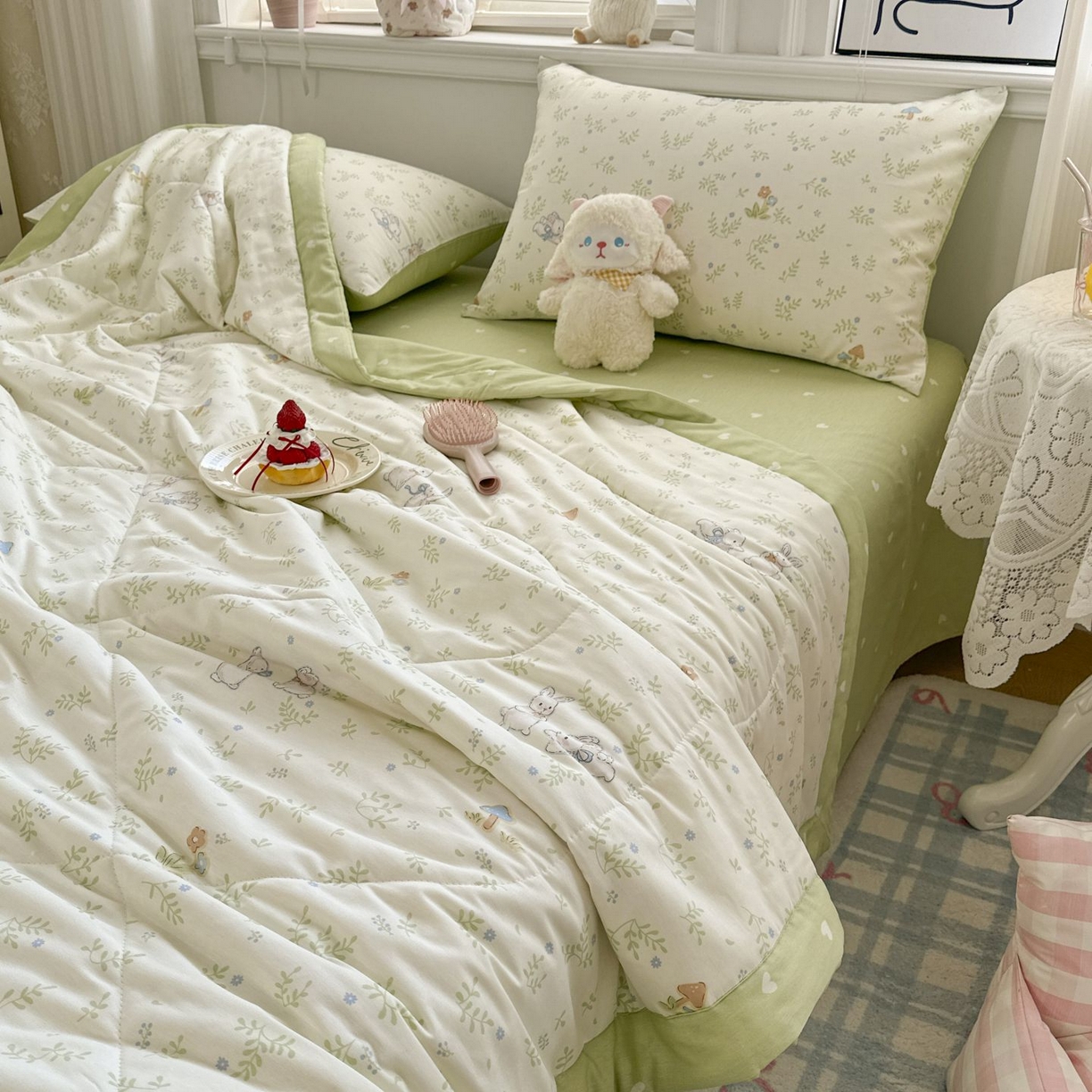 91家纺网 家纺一手货源 找家纺 棉森家纺 2026春夏新款全棉纯棉棉花夏被夏凉被空调被-风格三 寻觅时光-绿