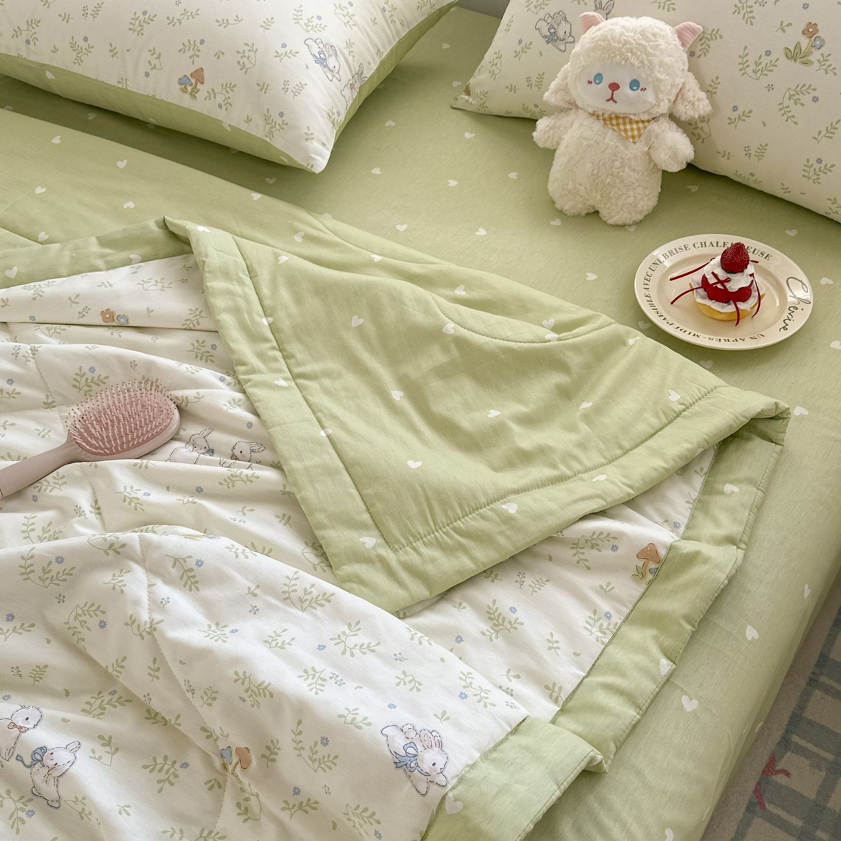 91家纺网 家纺一手货源 找家纺 棉森家纺 2026春夏新款全棉纯棉棉花夏被夏凉被空调被-风格三 寻觅时光-绿