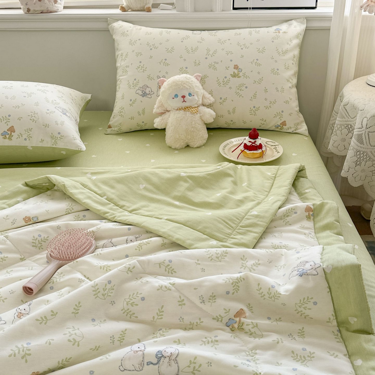 91家纺网 家纺一手货源 找家纺 棉森家纺 2026春夏新款全棉纯棉棉花夏被夏凉被空调被-风格三 寻觅时光-绿