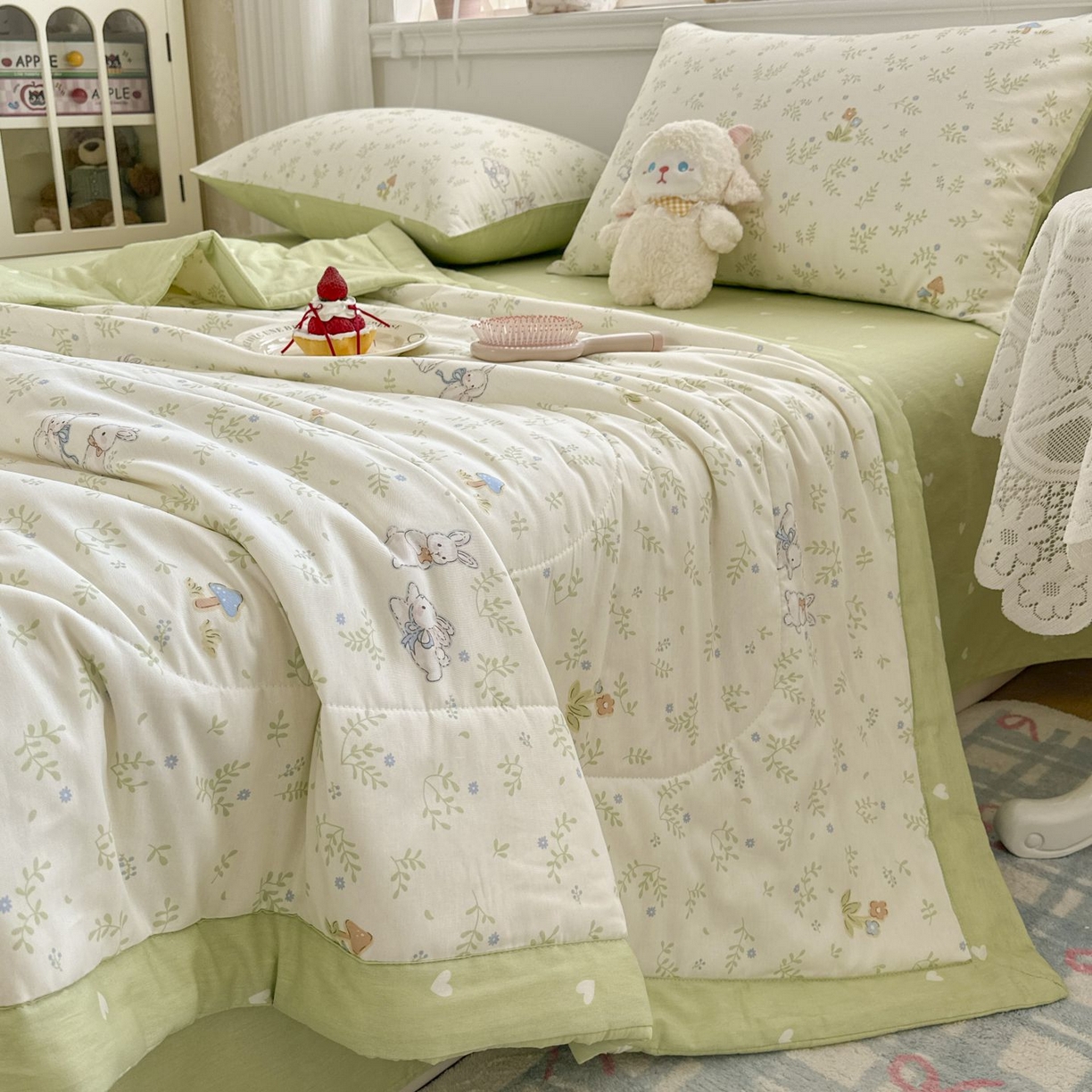 91家纺网 家纺一手货源 找家纺 棉森家纺 2026春夏新款全棉纯棉棉花夏被夏凉被空调被-风格三 寻觅时光-绿