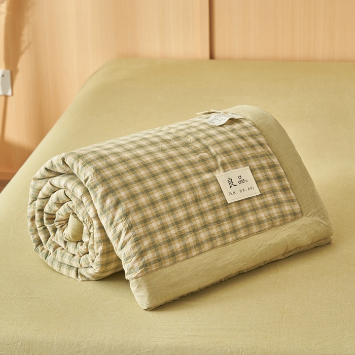 91家纺网 家纺一手货源 找家纺 简如 2026新款全棉纯棉色织水洗棉棉花空调被夏凉被 浣花-绿