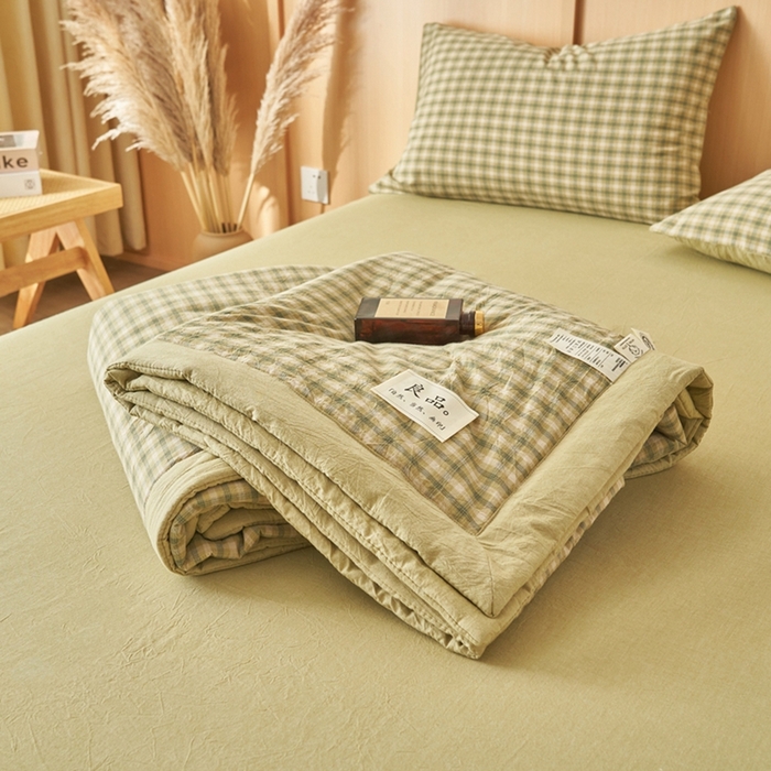 91家纺网 家纺一手货源 找家纺 简如 2026新款全棉纯棉色织水洗棉棉花空调被夏凉被 浣花-绿