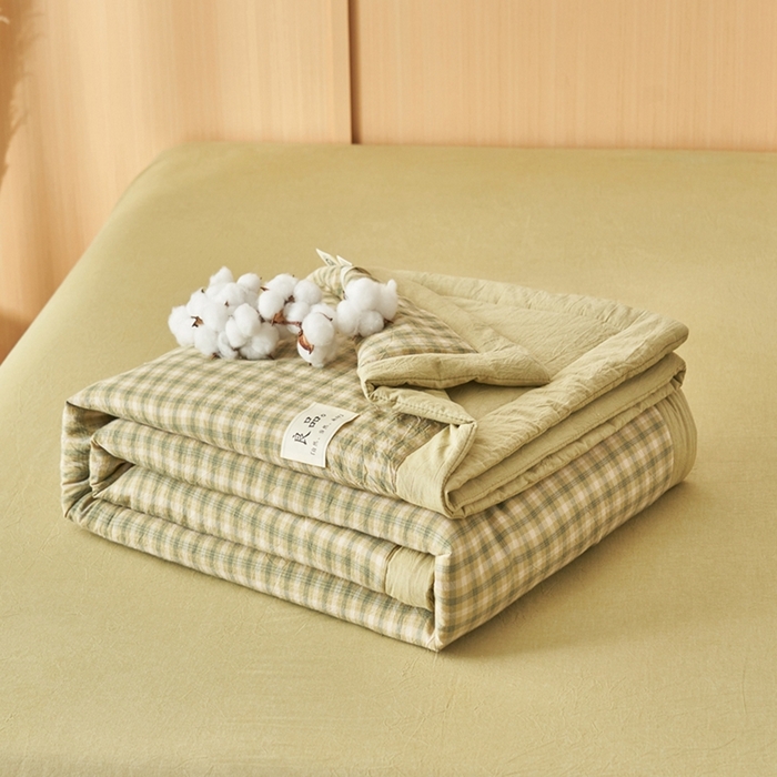 91家纺网 家纺一手货源 找家纺 简如 2026新款全棉纯棉色织水洗棉棉花空调被夏凉被 浣花-绿