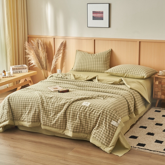 91家纺网 家纺一手货源 找家纺 简如 2026新款全棉纯棉色织水洗棉棉花空调被夏凉被 浣花-绿